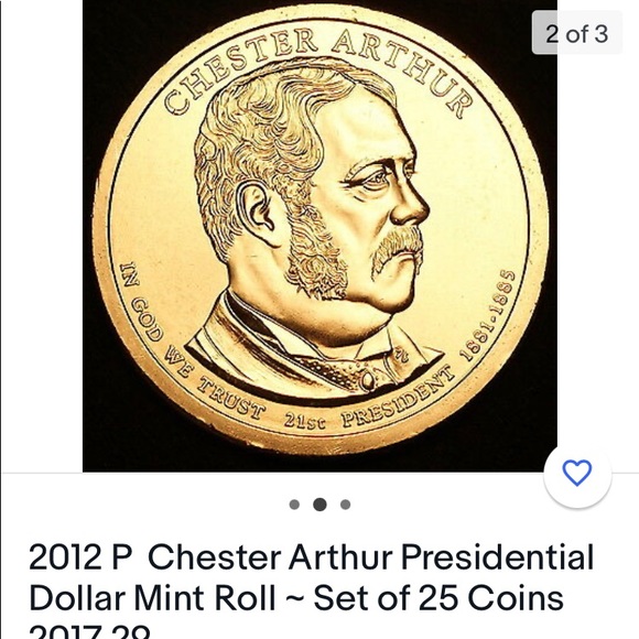 Uncirculated United States mint presidential one dollar coin Chester Arthur P - Picture 3 of 3